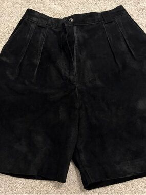 Brandon Thomas Black Suede Pleated Shorts